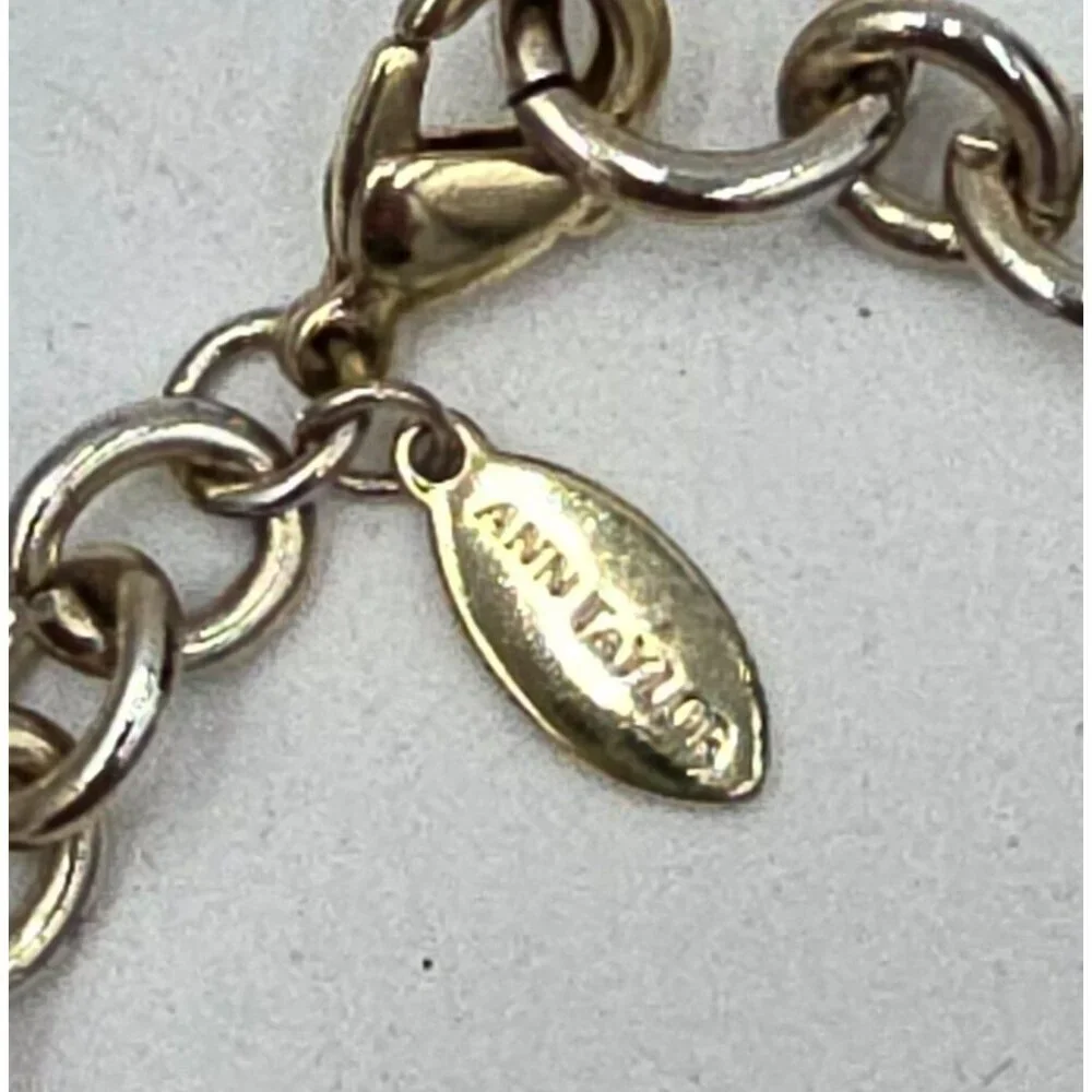 Ann Taylor Gold Tone Chain Necklace w/ Black White Beads & Rhinestone Accents